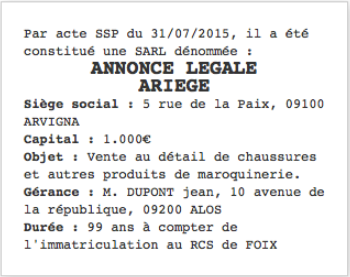 annonce legale ariege
